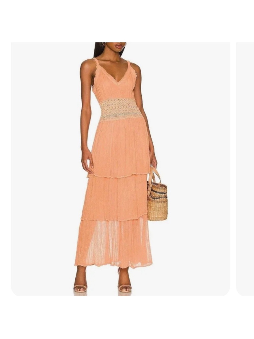 Jen's Pirate Booty Peach Tiered Crochet-Waist Maxi Dress